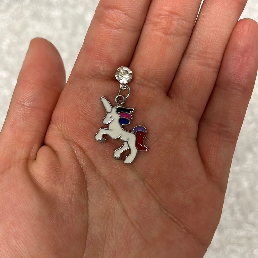 Unicorn enamel rhinestone embellished dangle whimsical earrings - Picture 5 of 6